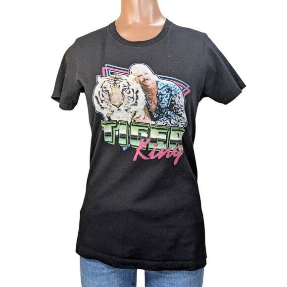 Tiger King Women's Small Short Sleeve Graphic Print Black Cotton Crew Neck Tee - Picture 1 of 7